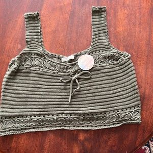 Jolie & Joy Knitted Army Green Crop Top Sz 3X